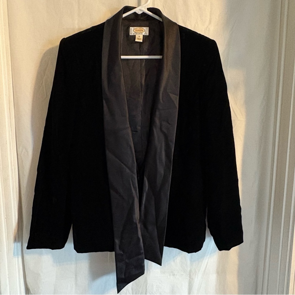 Talbots‎ Tuxedo Black Blazer Sz 10P Velvet/Satin Shawl Collared Faux Camisole